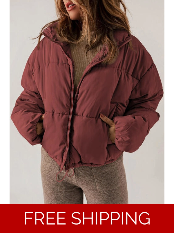 Zip Up Collared Neck Long Sleeve Winter Coat